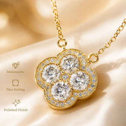 Moissanite Four Leaf Clover Necklace GRA Certificate Plated Copper Lucky Pendant Chain Vintage Gift for Women