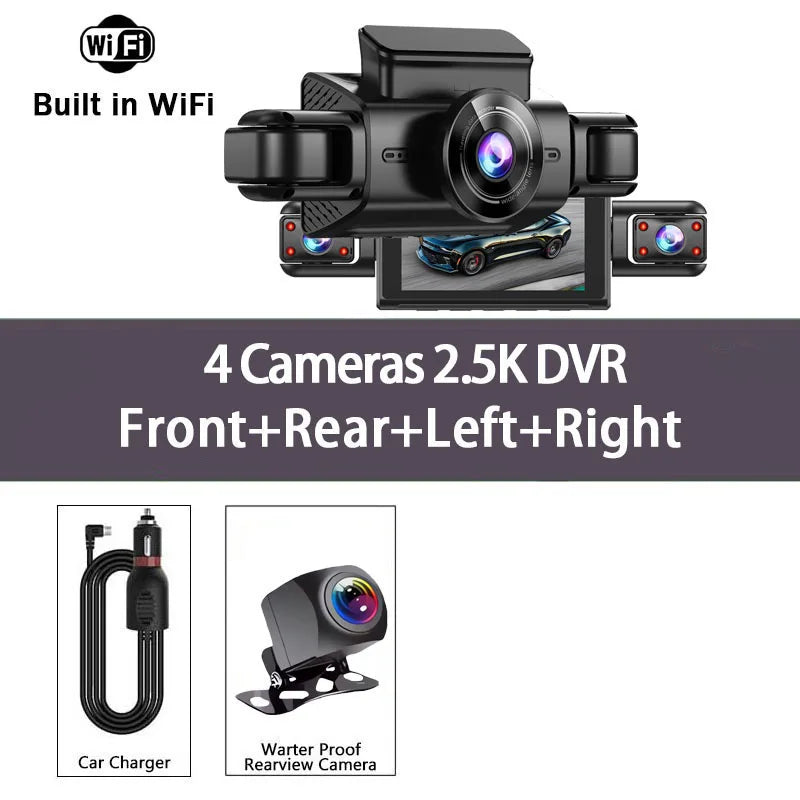 360 Degree 4 Cameras Dash Cam Car DVR WiFi  2.5K Video Recorder 4 Channel Front Rear View Night Vision Black Box DVR For Vehicle