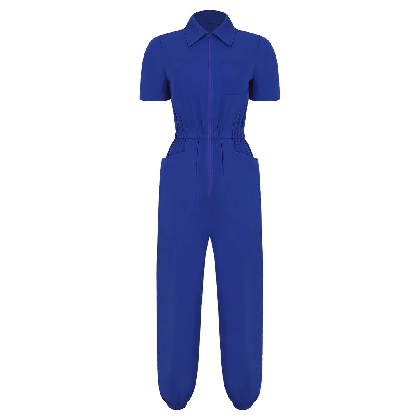 Womens Short Sleeve Scrubs Jumpsuit Front Zipper Elastic Waist Jogger Pants Rompers Nurse Doctor Workwear for Caring Nursing