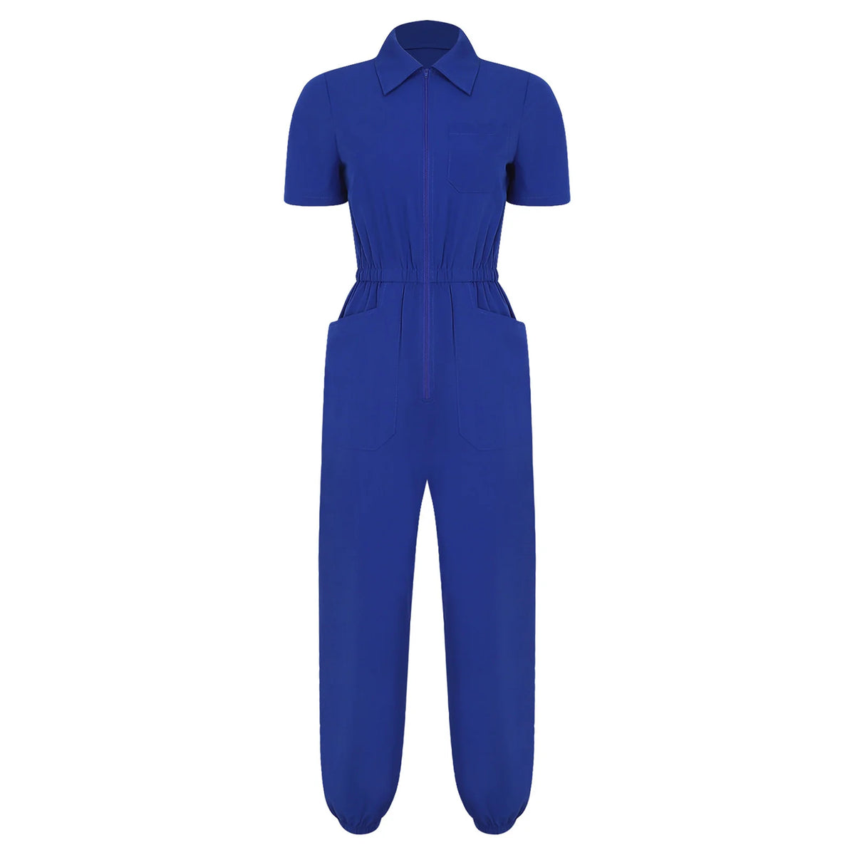 Womens Scrubs Jumpsuit Soft Stretch Medical Scrub Set with Pockets Front Zipper Elastic Waist Jogger Pants Nurse Doctor Workwear