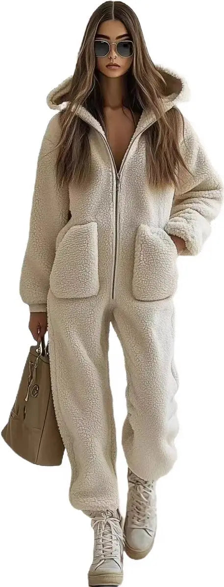 Autumn Winter Style Hooded Pocket Loose Straight Jumpsuit Sports Style Solid Color Monos Casuales Ropa De Dama Casual Jumpsuits