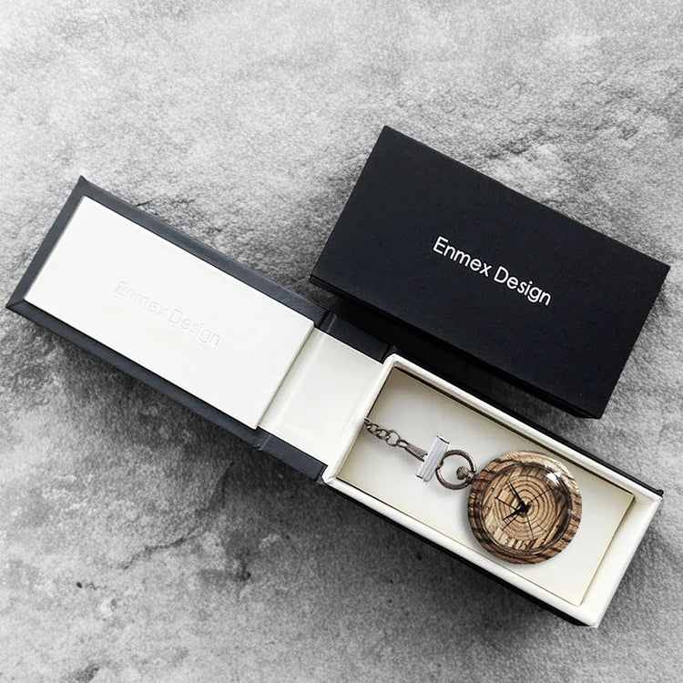 Wooden pocket watch with tree ring pattern, metal chain sweater pendant watch, unisex pocket watch, exquisite holiday gift