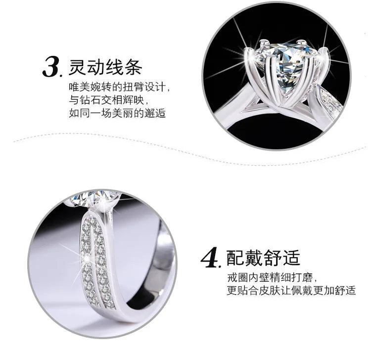 Women's PT950 Platinum Ring - 1 Carat Moissanite Star Queen Style, Six-Claw Setting, Perfect for Wedding & Proposal