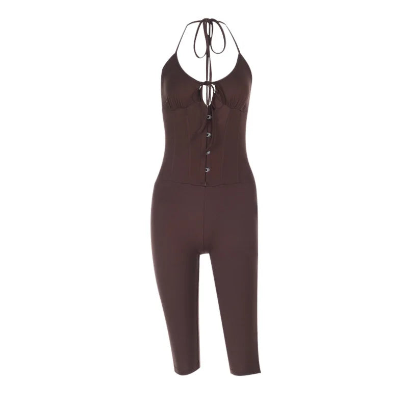 Women'S Spring Summer New Solid Slim Backless V-Neck Sexy Sports Comfortable Slim Thin Jumpsuit 2026 Skinny Bodycon Jumpsuits
