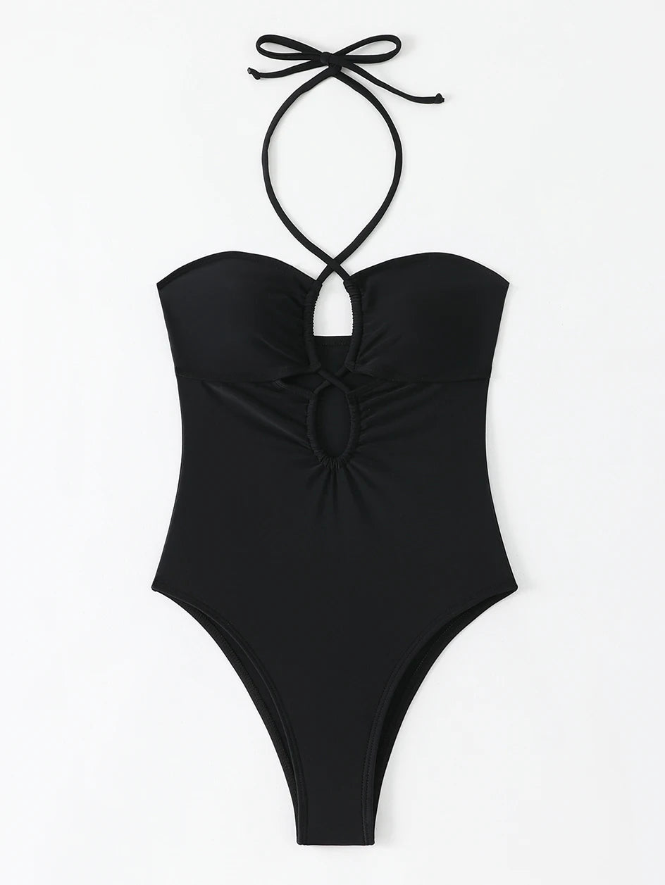 Solid Color Bathing Suit Bandeau Swimwear Woman 2026 One Piece Women's Swimsuit Female Bathwear Swimming for Beach Wear Monokini