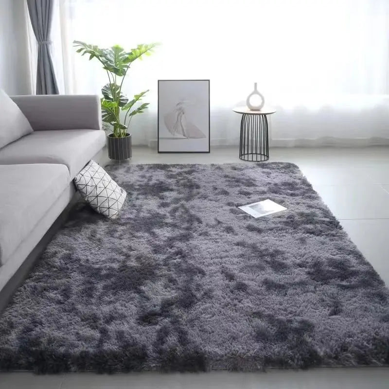 VIKAMA 1PC Silk Wool Rugs Children's Room Living Room Bedroom Tie-Dye Non-Slip Washable Machine Washable Carpet Mats