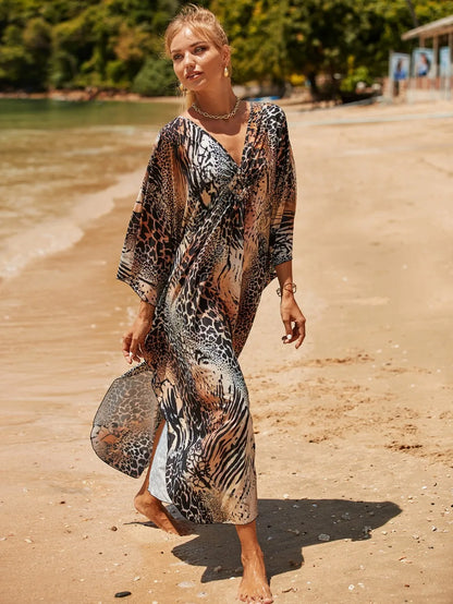 Fashion Boho Bikini Cover-ups Oversized Leopard Zebra Print Beach Cover Up Open Front Sunscreen Shawl For Women