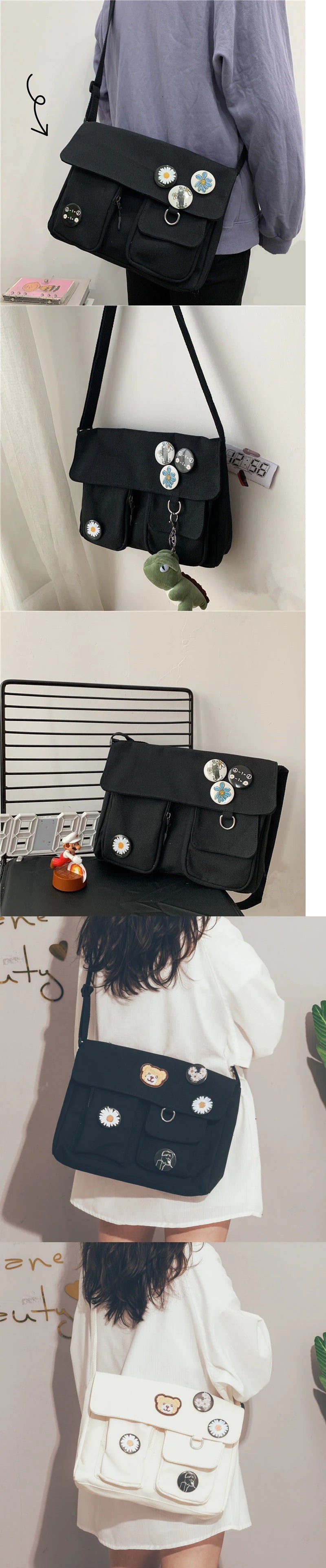 Fashion Women Canvas Shoulder Bags For Youth Casual Ladies Large Capacity Crossbody Bags Solid Handbags Messenger Bags for Women