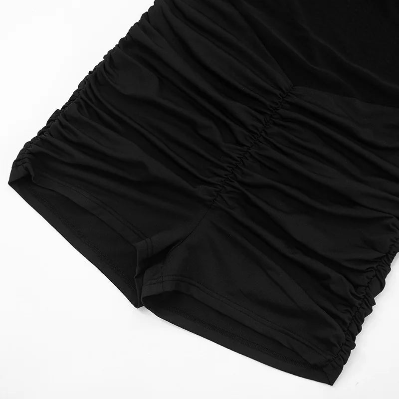 ANJAMANOR Splicing Mesh See Through Black Sexy Off Shoulder Romper Jumpsuit Woman Clothing Clubwear New Arrivals 2025 D85-BG19