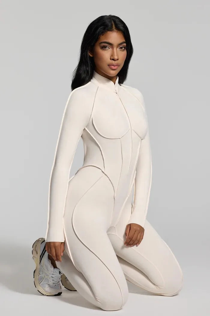 FUBEIKE Women's Yoga Set Fashion Sexy Slim Fit Long Sleeve Zipper Sports Gym Workout Legging Bodysuits Outdoor Activewear