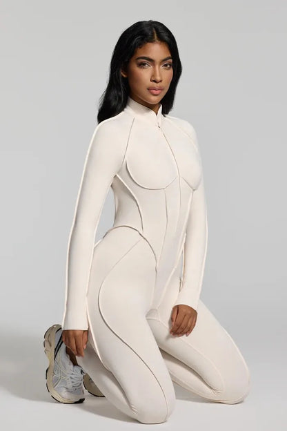 FUBEIKE Women's Yoga Set Fashion Sexy Slim Fit Long Sleeve Zipper Sports Gym Workout Legging Bodysuits Outdoor Activewear