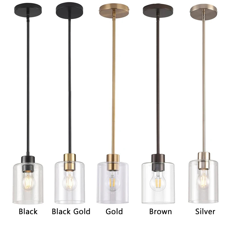 Modern Industrial Pendant Lamp Glass Hanging Adjustable Height Kitchen Dining Room Bedroom Bedside Bathroom Decor Lights