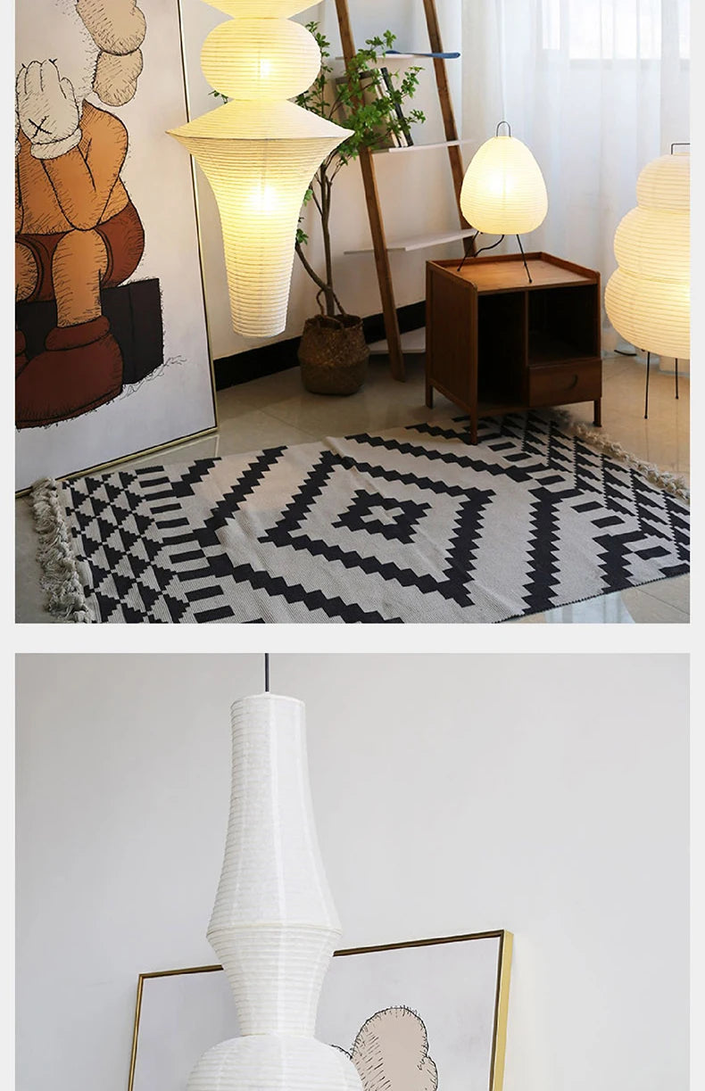 Nordic Wabi Sabi Wind Rice Paper Led Pendant Lights Living Room Bedroom Corner Chandelier Duplex Loft Home Decor Bedside Lamp