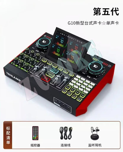 USB Audio Interface Podcast Equipment Bundle Mixer & Vocal Effects, G10 Sound Card Board Voice Changer, DJ Mixer For Live