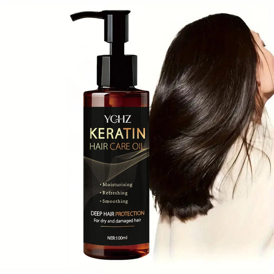 Keratin Hair Oil, Nourishes and Protects Hair, Effective Moisturizing Care, Instantly Makes Hair Shiny and Smooth, with a Charming Fragrance, Suitable for All Types of Dry and Frizzy Hair