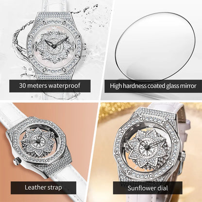 OLEVS Brand Luxury Diamond Quartz Watch for Women Fashion Leather Strap Waterproof Fashion Silver Watches Mens Relogio Feminino