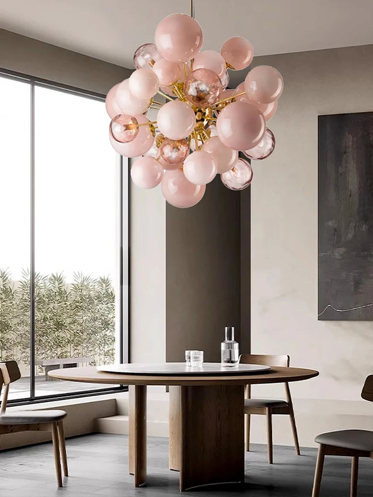 Dreamy Pink Glass Bubble Pendant Lights LED Home Decor Ceiling Lamp Indoor Hanging Lighting Fixture for Living Room