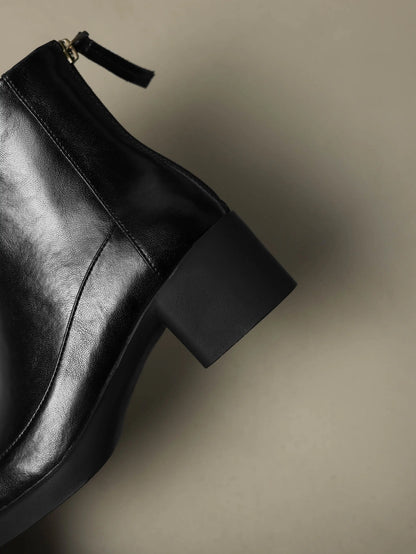 Plus Size 34-43 Cow Skin Round Toe Zipper High Heels Modern Motorcycles Boots Warm Winter Shoes Dating Retro Brand Ankle Boots