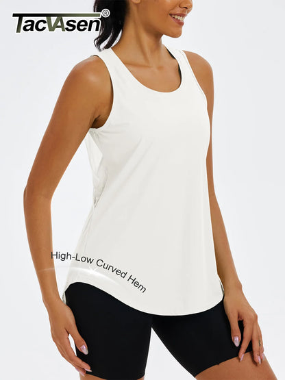 TACVASEN Womens Mesh Racerback Workout Tank Top Yoga Sleeveless Shirt High Low Curved Hem Quick Dry Breathable Athletic Vest