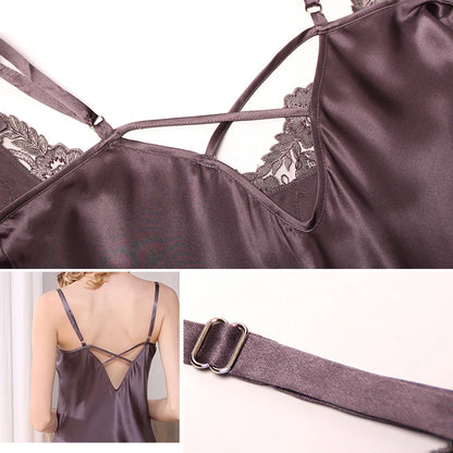 100% Silk Pajamas for Women Spring Summer Cami Nightgown & Robe Two-Piece Set Loungewear Silk Bathrobe Sleepwear