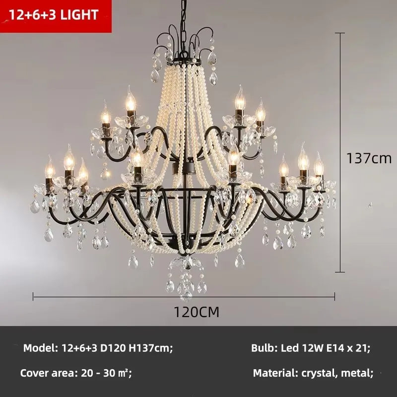 European Living Room Gold Candle E14 Chandelier Luxury Crystal Pearl Led Pendant Lights Villa Decor Led Suspend Lamp Luminarias