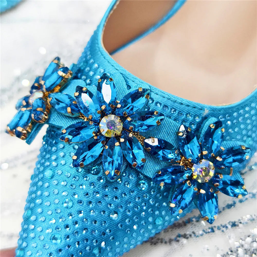 New Fashion Pointed Toe Shoes Heels Elegant Italian Woman Wedding for Party Shoes Women Party Pumps Decorated with Rhinestone