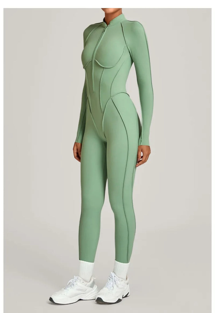 Women's Winter Yoga Jumpsuits Sports Fitness Hip-Lifting Slimming One-piece Zipper Long-Sleeved Outdoor Gym Workout Bodysuits