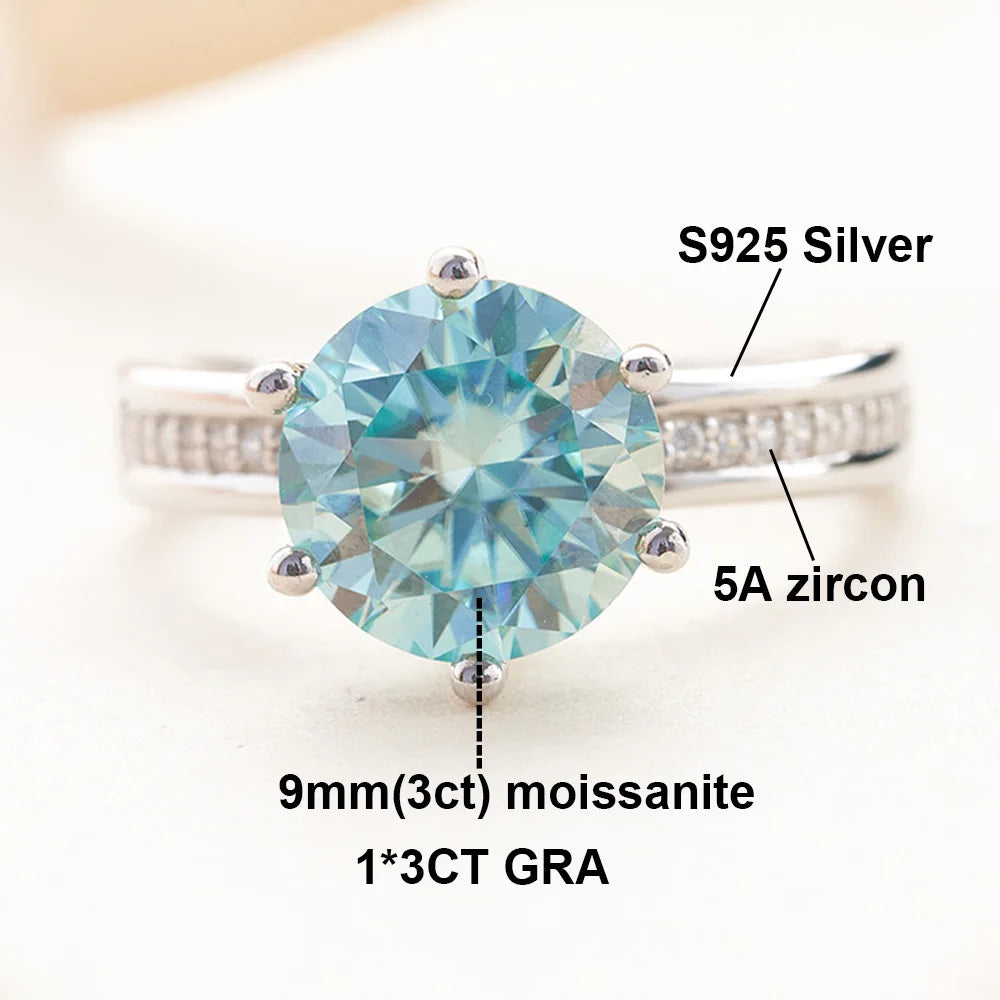 Certified 3CT Colorful Moissanite Engagement Rings for Women D Color Lab Diamond 925 Sterling Silver Luxury Wedding Band Jewelry