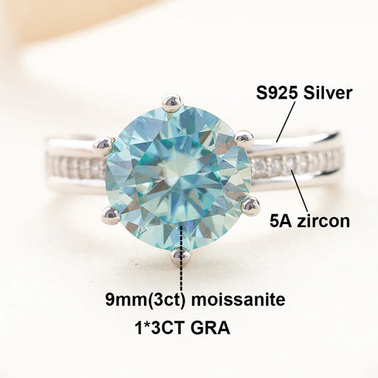 Certified 3CT Colorful Moissanite Engagement Rings for Women D Color Lab Diamond 925 Sterling Silver Luxury Wedding Band Jewelry