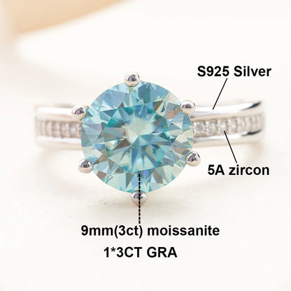 Certified 3CT Colorful Moissanite Engagement Rings for Women D Color Lab Diamond 925 Sterling Silver Luxury Wedding Band Jewelry
