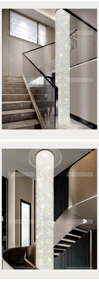 Crystal Spiral Stairs Chandelier Luxury Villa Staircase Chandelier Duplex Loft Hanging Lamp Customized Long Led Pendant Light