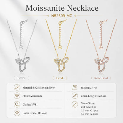 Moissanite Trefoil Knot Pendant Necklace S925 Sterling Silver Sparkling Collarbone Chain Gift GRA Certified