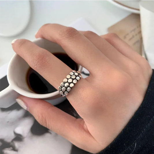 VENTFILLE 925 Sterling Silver Geometric Multilayer Round Bead Ring Female Fashion Punk Temperament Prevent Allergy Charm Jewelry