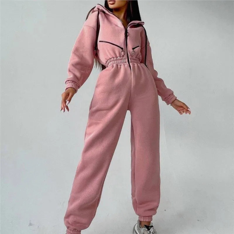 Female Hoodies Jumpsuits One Piece Outfit Warm Fleece Sport Long Sleeve Jumpsuit Women Sportswear Playsuit Zipper Overalls 2024