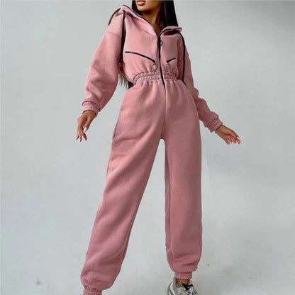 Female Hoodies Jumpsuits One Piece Outfit Warm Fleece Sport Long Sleeve Jumpsuit Women Sportswear Playsuit Zipper Overalls 2024