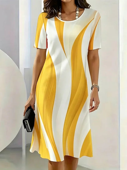 Summer Women Dress Fashion Gradient Striped Pattern Printed Dress Short Sleeve O-Neck Loose Casual A-Line Mini Dress