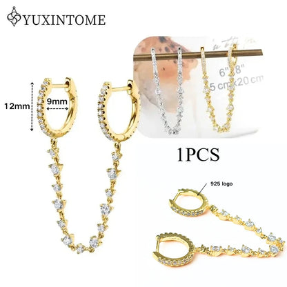 Women's 925 Sterling Silver Ear Needle Crystal Zircon Water Droplets Stud Hoop Gold Huggie Earrings Premium Luxury Party Jewelry