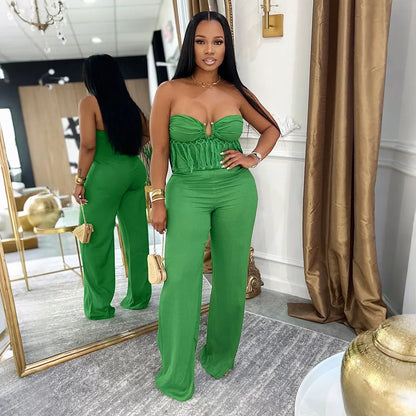 HBLL Sexy Women Fringe Jumpsuits One Piece Outfits Women Summer Bodycon Jumpsuit Strapless Sleeveless Female Streetwear Overalls