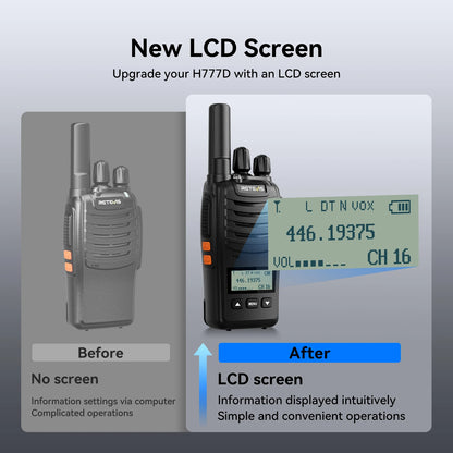 Retevis H777D Walkie Talkie PMR446 Portable License-Free LCD Display Radio Long Range Type-C Camping Use