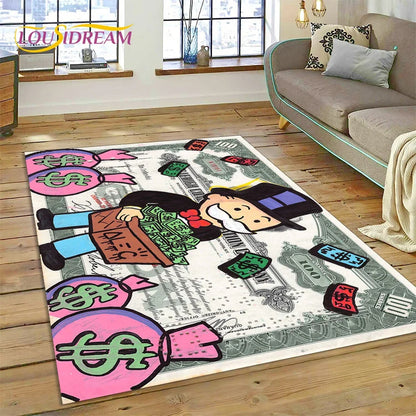 Game Dollar Monopoly Cartoon Money Rug Carpet for Living Room Bedroom Home Decor,Floor Mat Non-slip Decoration for Sofa Doormat