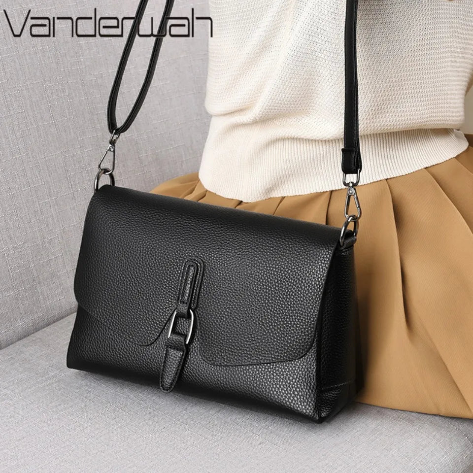100% Genuine Cowhide 3 layers Shoulder Bag For Women Ladies Designer Soft Crossbody Bags Luxury High Quality Purses Handbags Sac