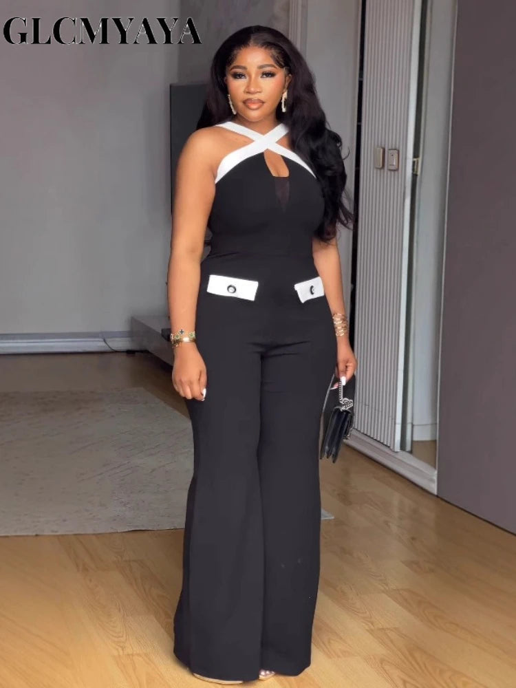 GLCMYAYA 2025 Fashion Street Jumpsuits Women Sleeveless Crop Wide Leg One Piece Hollow Out Overall Sexy Rompers Outfits