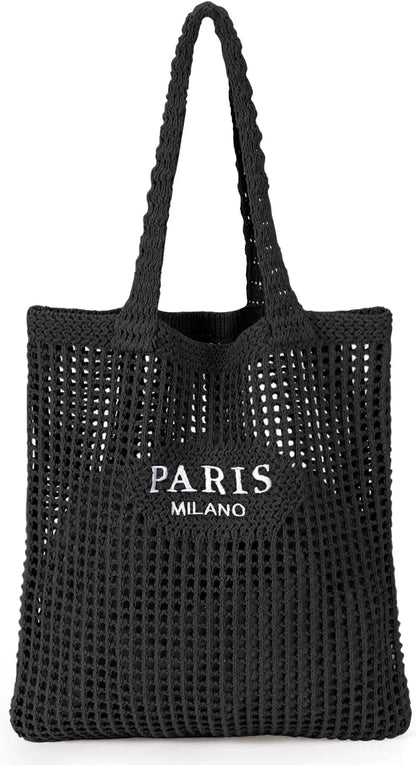 Crochet Tote Bag for Women, Crochet Mesh Beach Tote Bag Summer Vacation Aesthetic Boho Knit Bag for Women