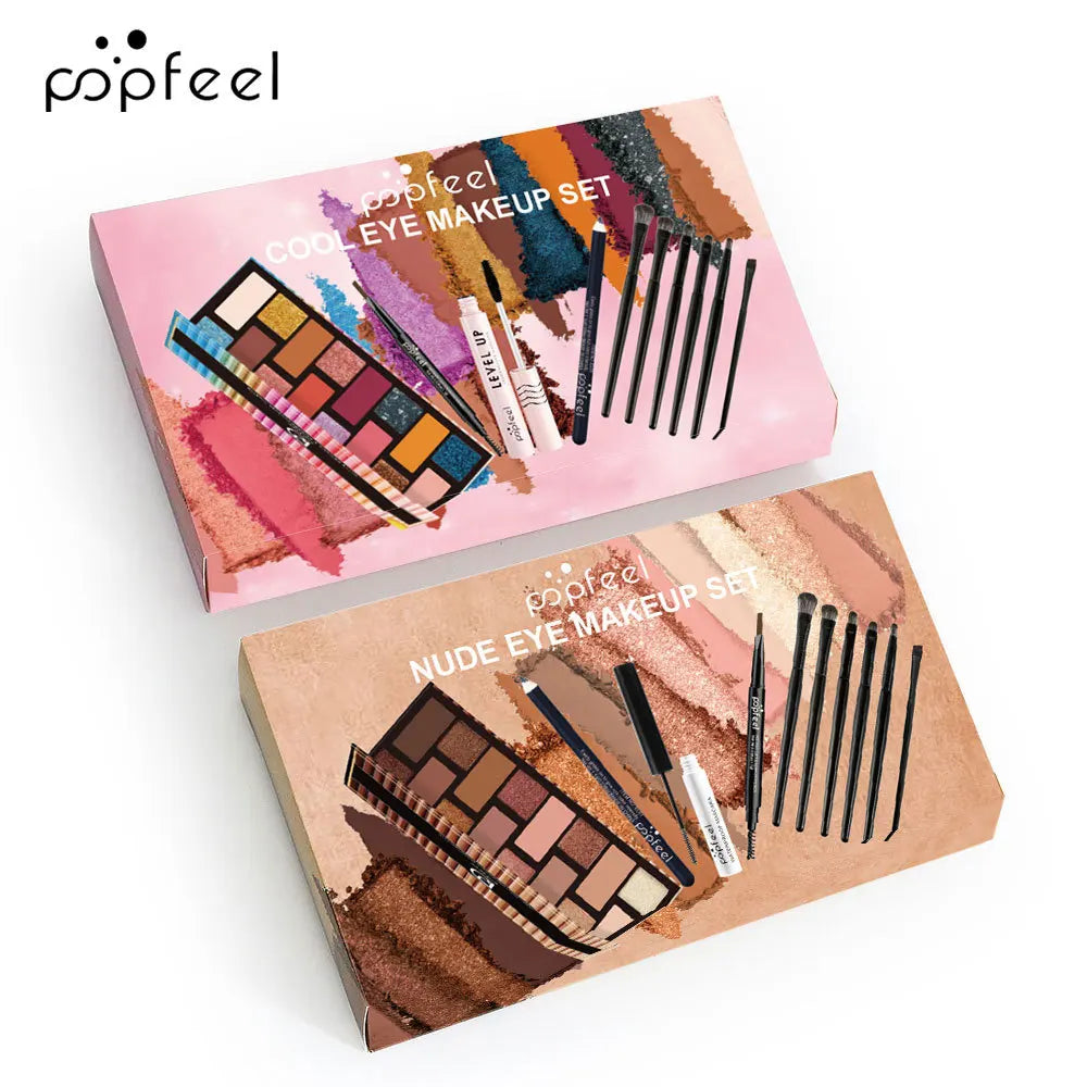Essential Eye Makeup Set for Beginners Matte&Shimmer Eyeshadow Palette, Mascara, Eyebrow Pencil, Lip Eyeliner,Brush Tool Set Box