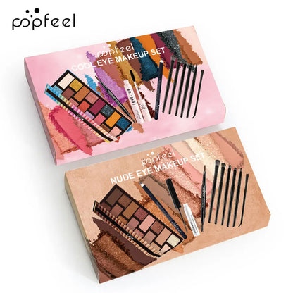 Essential Eye Makeup Set for Beginners Matte&Shimmer Eyeshadow Palette, Mascara, Eyebrow Pencil, Lip Eyeliner,Brush Tool Set Box