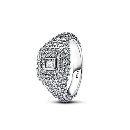 European New 925 Silver Heart-Shaped,Floral,Square Ring Suitable for Exquisite High-Quality Jewelry for Women at Wedding Parties