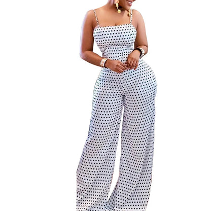 Siren Chic 2026 Women's Fashion Dot Print Wrap Chest Cami Jumpsuit Sexy Sleeveless Party Rompers