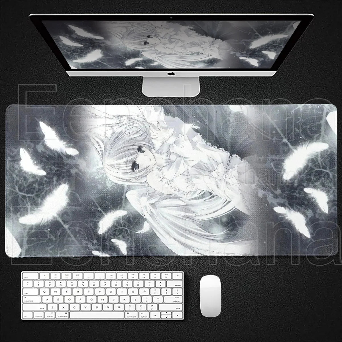 Black White Angel Mouse Pad Large PC Gaming Anime Pretty Girl DeskMat XXL Cartoon Laptop Keyboard Gamer Accessories Office Setup