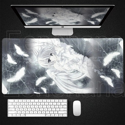 Black White Angel Mouse Pad Large PC Gaming Anime Pretty Girl DeskMat XXL Cartoon Laptop Keyboard Gamer Accessories Office Setup
