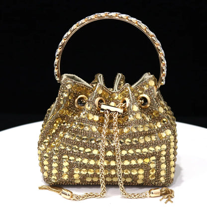 Elegant Multicolor Rhinestone Slingback Heels & Bucket Bag Set Luxury Crystal Matching Kit for Wedding Party Evening Bridal Form